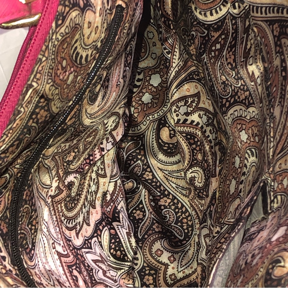 Pink Purse Shoulder Bag Zipper Double Handles Multi Pockets Fabric Handb… - Picture 5 of 8
